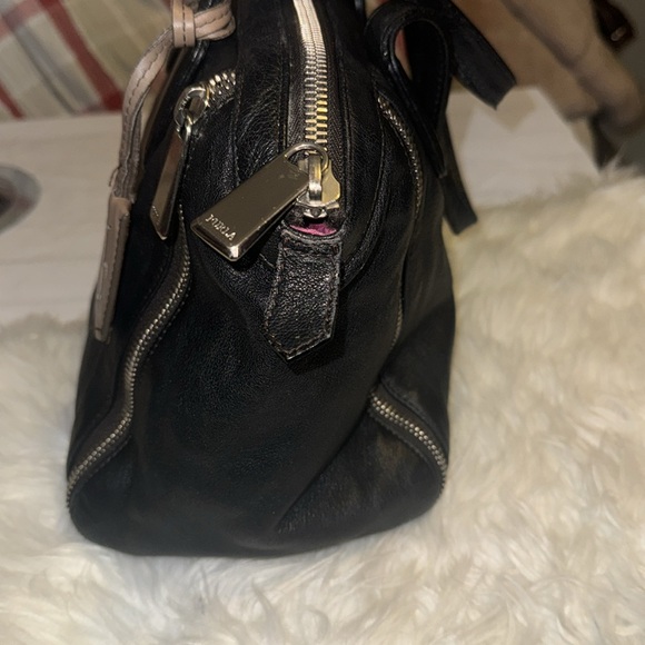 FURLA AMAZZONE BLACK with BLACK ZIPPER STUD SATCHEL Made In Italy $698 EUC - Picture 10 of 11